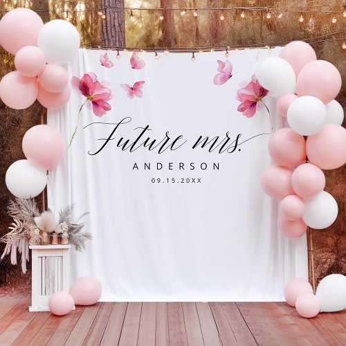 Future Mrs Pink Floral Butterfly Bridal Shower Tapestry