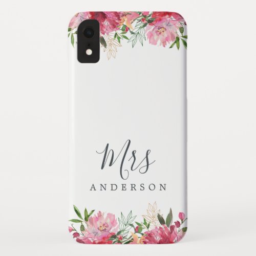 Future Mrs Pink Floral Chic Script Bride Gift iPhone XR Case