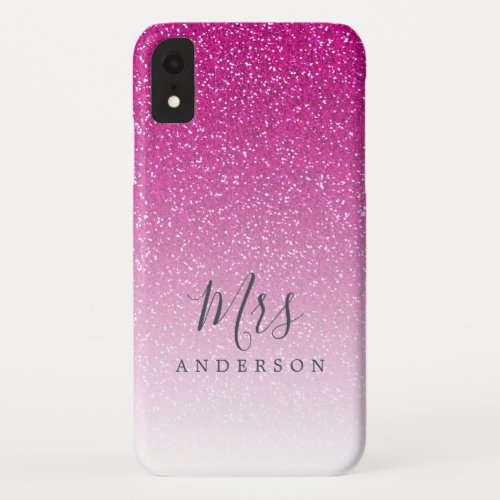 Future Mrs Pink Glitter Ombre Chic Script Bride iPhone XR Case