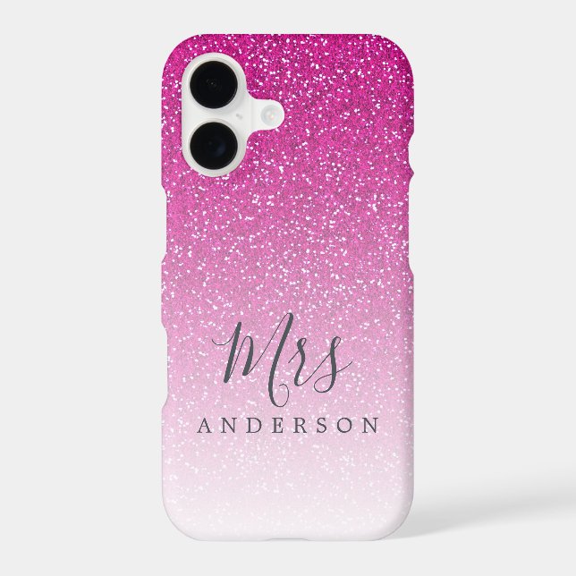 Future Mrs Pink Glitter Ombre Chic Script Bride Iphone Case (Back)