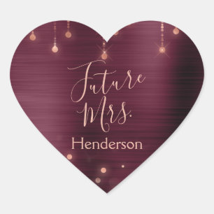 Future Mrs. Pink Rose Gold Burgundy Bridal Shower Heart Sticker