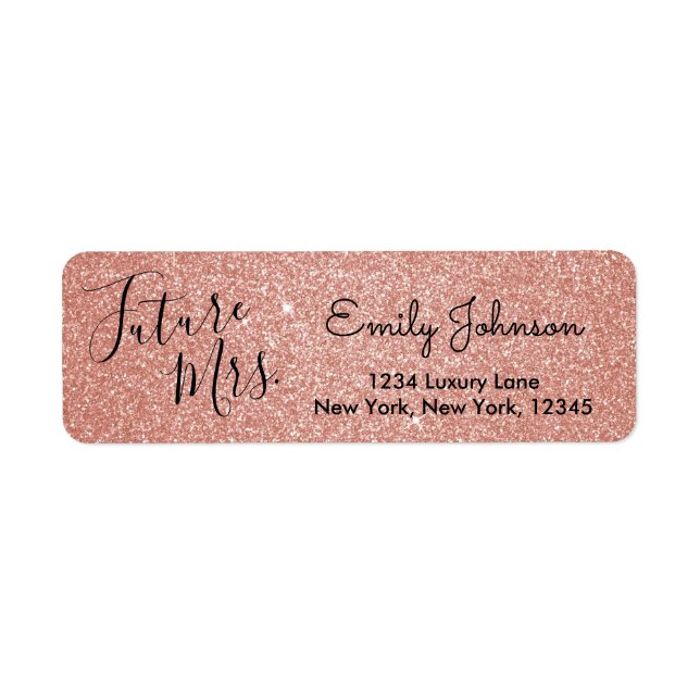 Future Mrs. Pink Rose Gold Faux Glitter Sparkle Label (Front)