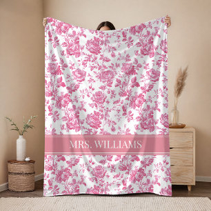 Future Mrs   Pink Toile de Jouy Bridal Custom Name Fleece Blanket