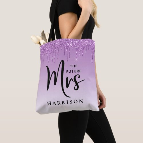 Future Mrs Purple Glitter Drips Personalized Tote Bag