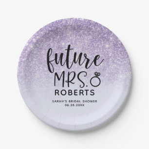 Future Mrs. Purple Glitter Paper Plates