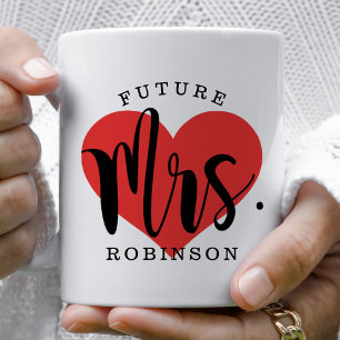 Future Mrs Red Heart Custom Wedding Monogram Coffee Mug