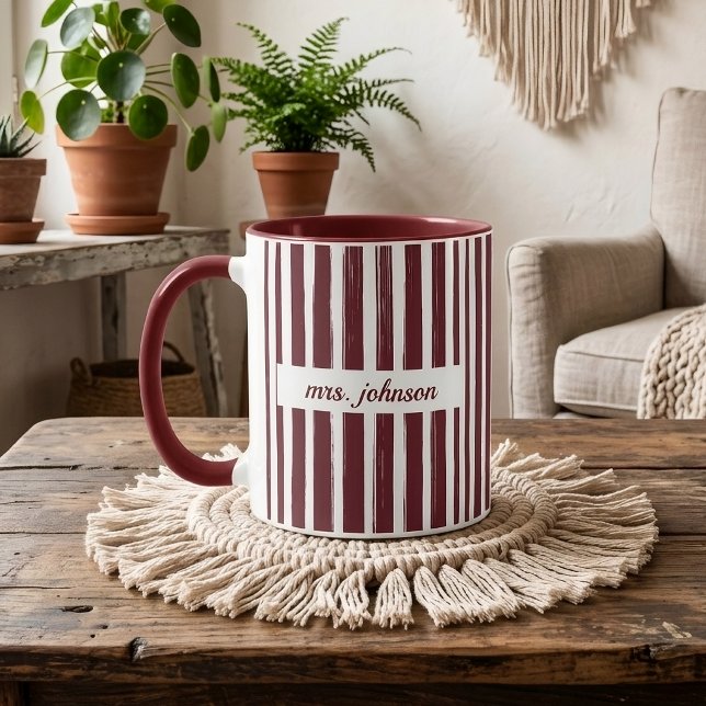 Future Mrs | Red Stripes Bachelorette Party Custom Mug (Personalized Red Stripes Future Mrs | Wedding | Bachelorette Party | Bridal Party Coffee Mug)