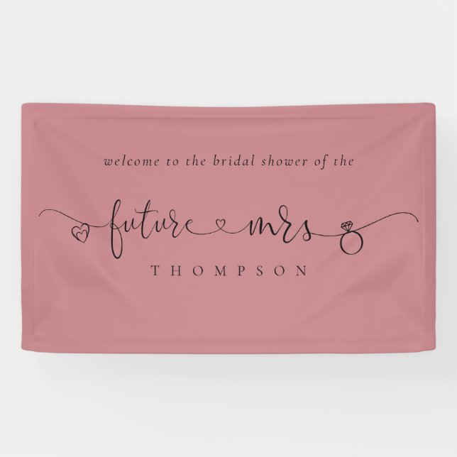 Future Mrs Ring Hearts Dusty Rose Bridal Shower  Banner (Horizontal)