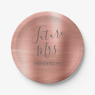 Future Mrs. Rose Gold Blush Pink Modern Paper Plates
