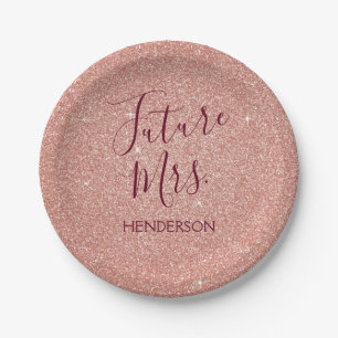 Future Mrs. Rose Gold Blush Pink Sparkle Glitter Paper Plates