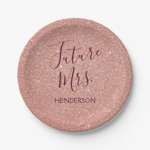 Future Mrs. Rose Gold Blush Pink Sparkle Glitter Paper Plates