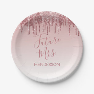 Future Mrs. Rose Gold Blush Pink Sparkle Glitter Paper Plates