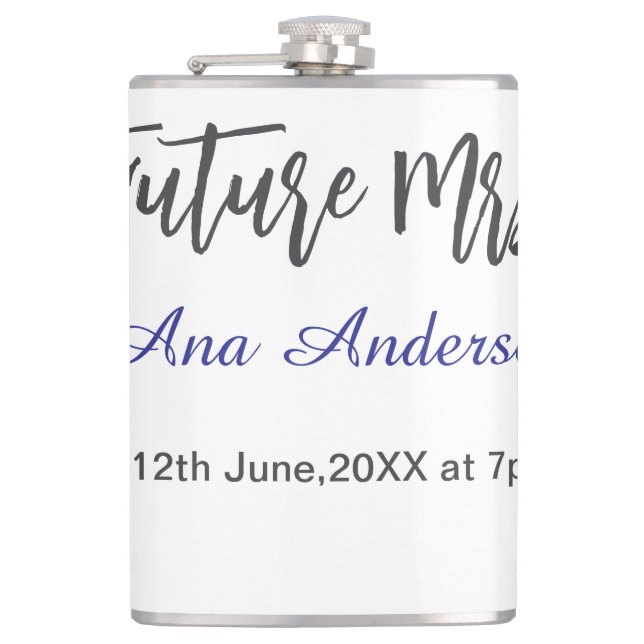 Future mrs surname bride to be purple gray name da flask (Front)
