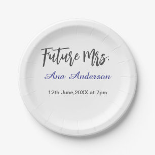 Future mrs surname bride to be purple gray name da paper plates
