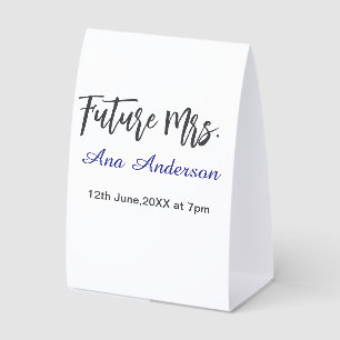 Future mrs surname bride to be purple gray name da paper table tent
