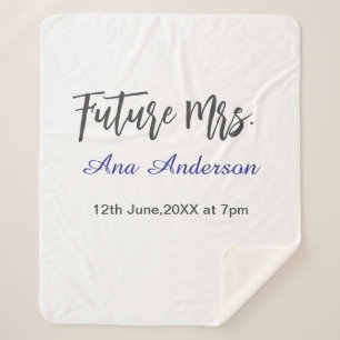 Future mrs surname bride to be purple gray name da sherpa blanket
