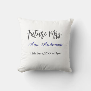 Future mrs surname bride to be purple gray name da throw pillow