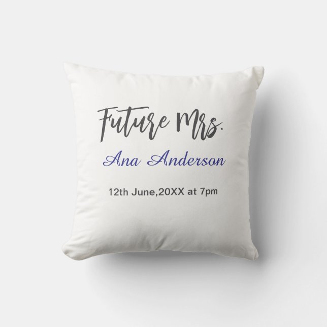 Future mrs surname bride to be purple gray name da throw pillow (Front)