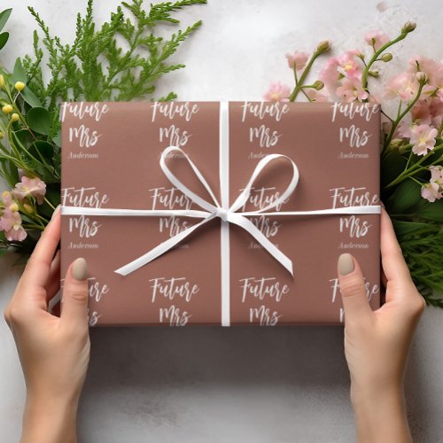 Future Mrs Terracotta Bride Brown White   Wrapping Paper