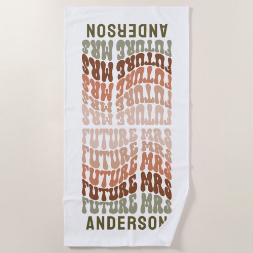 Future Mrs terracotta sage green retro 60s simple Beach Towel