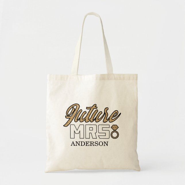 Future Mrs Tote Bag-Gold & Black Bag (Front)