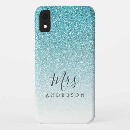 Future Mrs Tropical Blue Glitter Chic Script Bride iPhone XR Case