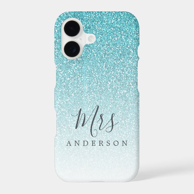 Future Mrs Tropical Blue Glitter Chic Script Bride Iphone Case (Back)