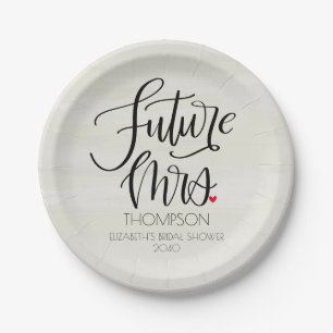 Future Mrs Whimsy Calligraphy Bridal Shower  Paper Plates