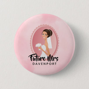 Future Mrs with Bride in Wedding Gown Button