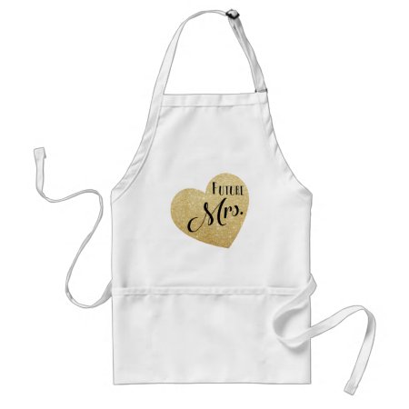 Future Mrs. With Gold Glitter Heart Wedding Gift Adult Apron
