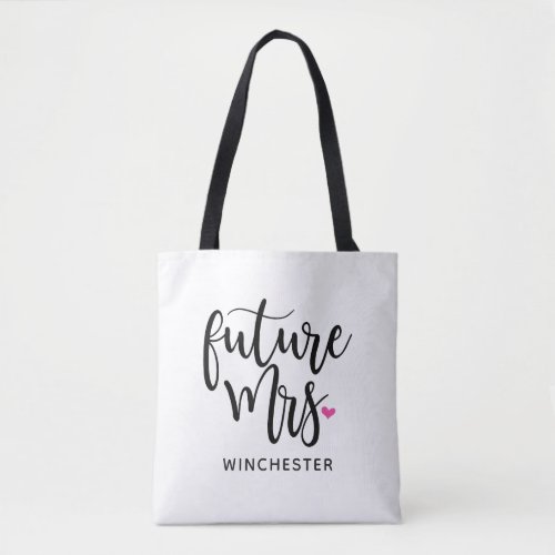 Future Mrs Your Name Black Script Tote Bag