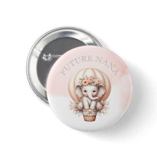 Future Nana Baby Shower Peach Elephant Button