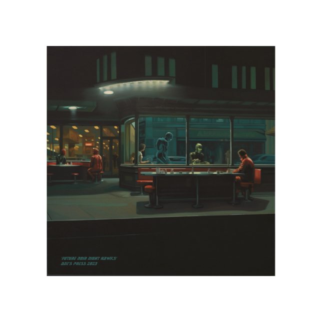 'Future Noir Night Hawks' Wood Wall Art (Front)