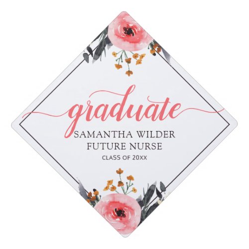 Future Nurse Blush Pink Watercolor Floral  Graduation Cap Topper