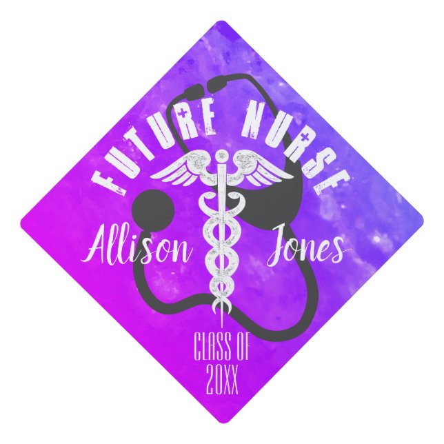 Future Nurse Caduceus Pink Purple Personalized  Graduation Cap Topper (Front)