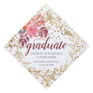 Future Nurse Floral Glitter Script Graduation Cap Topper