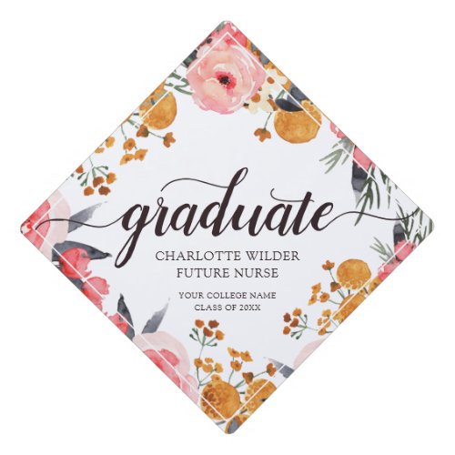 Future Nurse Floral Graduation  Graduation Cap Topper