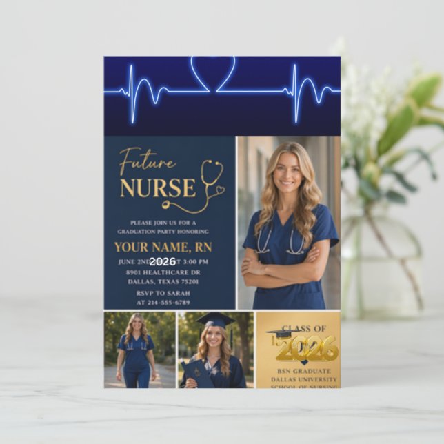 Future Nurse Graduation Invitation | Modern RN Nur (Standing Front)