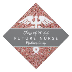 Future Nurse Graduation Rose Gold Glitter Name Cap Topper