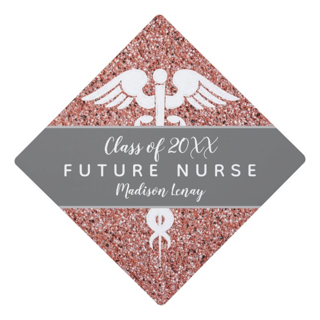Future Nurse Graduation Rose Gold Glitter Name Cap Topper (Front)