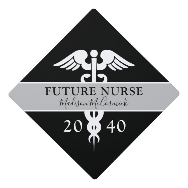 Future Nurse High School Graduate Black Monogram Graduation Cap Topper (Front)