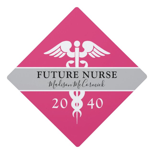 Future Nurse High School Graduate Pink Monogram Graduation Cap Topper (Front)