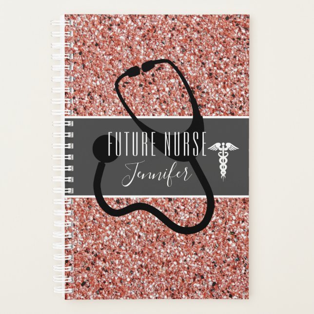 Future Nurse Medical Caduceus Pink Glitter Planner (Front)