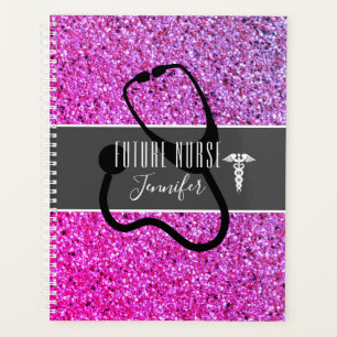Future Nurse Medical Caduceus Purple Glitter Planner