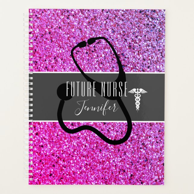 Future Nurse Medical Caduceus Purple Glitter Planner (Front)
