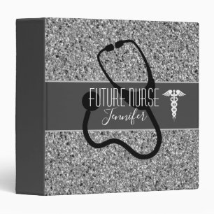 Future Nurse Medical Caduceus Silver Glitter Name 3 Ring Binder