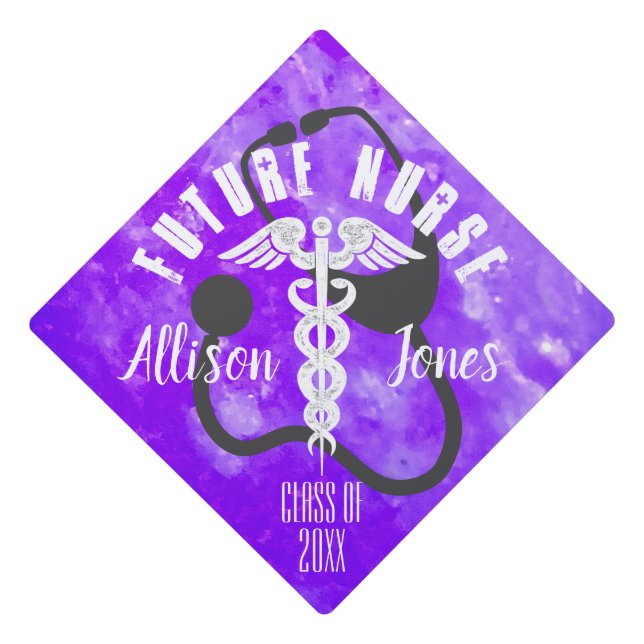 Future Nurse Medical Caduceus Stethoscope Modern Graduation Cap Topper (Front)