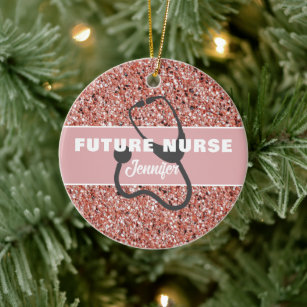 Future Nurse Medical Pink Glitter Personalized Ceramic Ornament