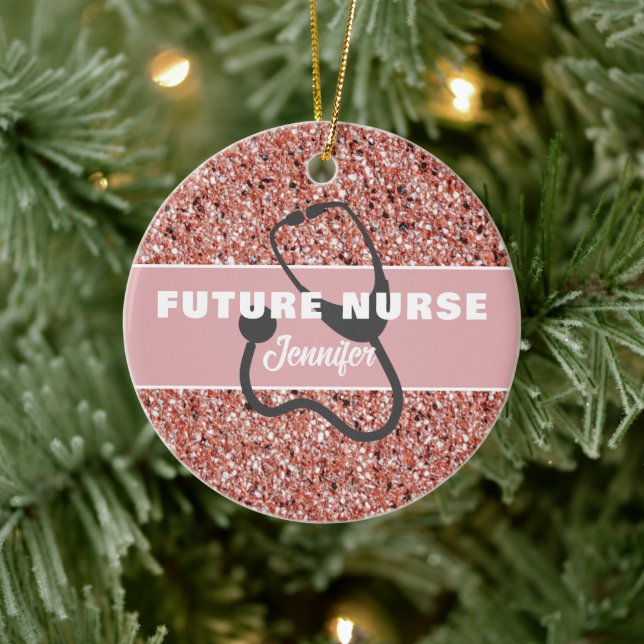 Future Nurse Medical Pink Glitter Personalized Ceramic Ornament (Tree)