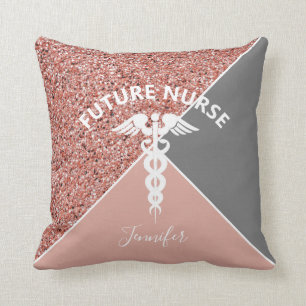 Future Nurse Medical Pink Glitter Personalized Throw Pillow